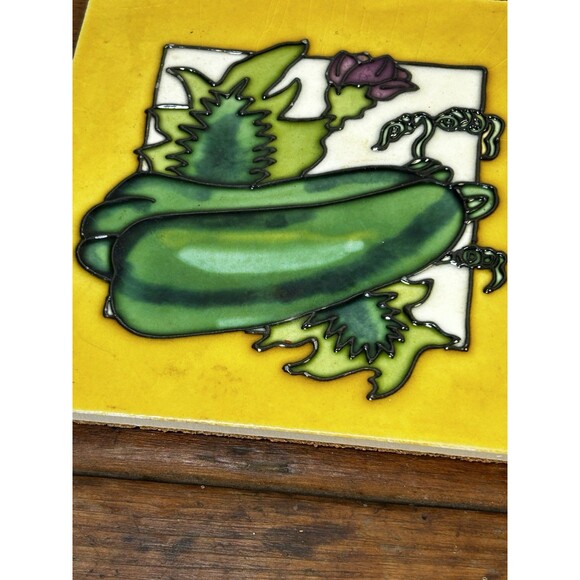 Vintage Ceramic Tile Trivet Wall Decor Cucumber? Green Pepper? Zucchini? - Picture 2 of 5